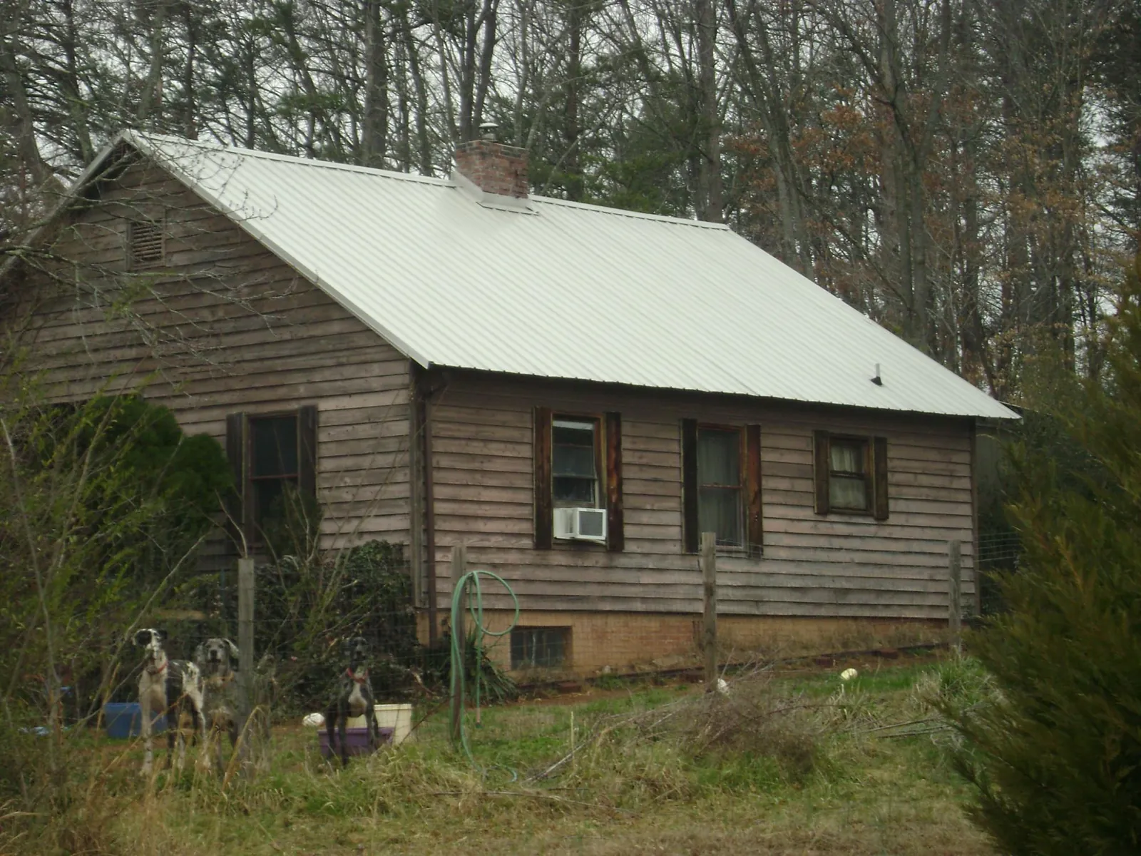 White metal roof on an old wood sided farmhouse, from a Metal Roof Installation job in Zirconia
